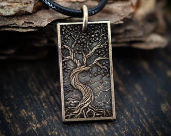 Personalisierte Messing Baum des Lebens Anhänger Halskette, rustikale Boho Natur Schmuck
