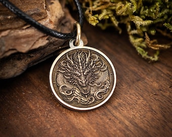 Handgefertigte Drachen Herren Halskette, verstellbare rustikale Anhänger Halskette, Fantasy Geschenk Schmuck