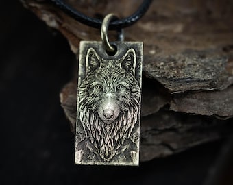 Wolf Halskette: Messing Anhänger (handgemacht)