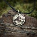 Mountain Landscape Brass Mens Necklace- Oxidized Pendant, Adjustable Cord, Handmade Adventure Jewelry product logo