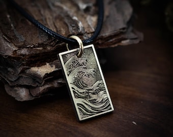 Ocean Wave Messing Anhänger Halskette, Strand handgemachten Schmuck, Surfen Halskette, Ocean Lover Geschenk