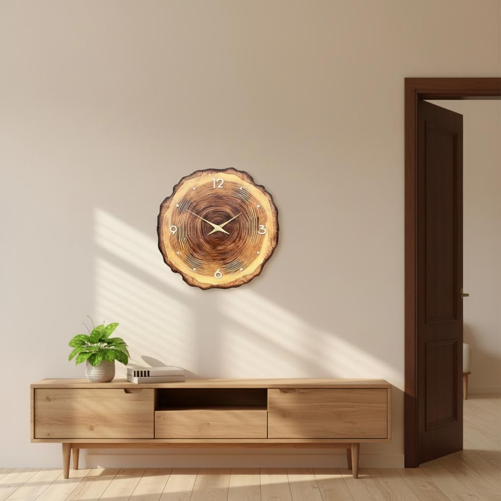 Wooden Ring Wall Clock – Rustic Tree Trunk Slice, Silent Non-ticking ...