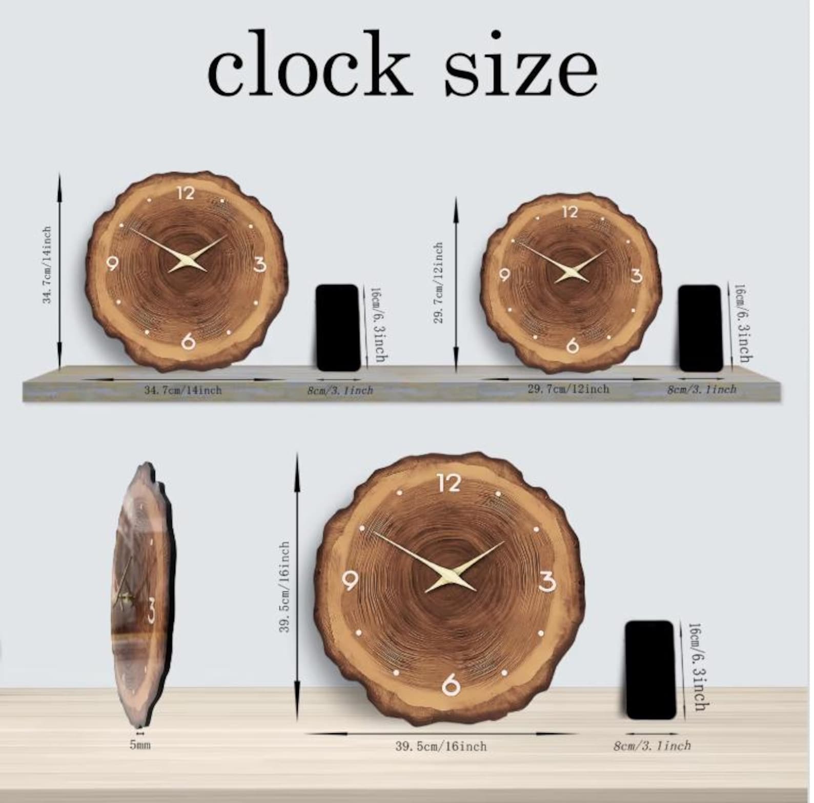 Wooden Ring Wall Clock – Rustic Tree Trunk Slice, Silent Non-ticking ...