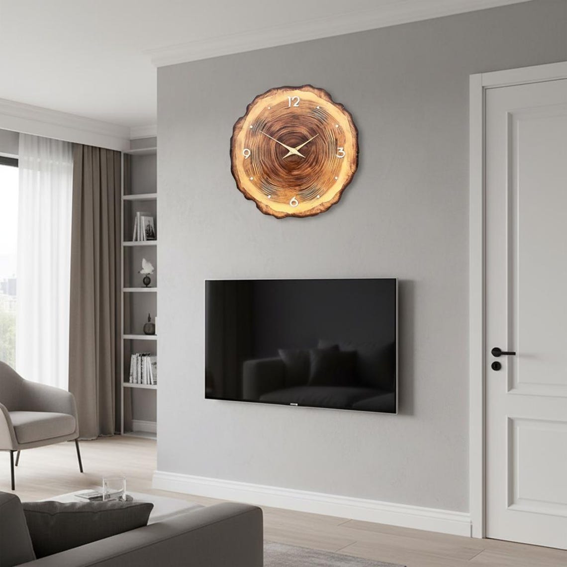 Wooden Ring Wall Clock – Rustic Tree Trunk Slice, Silent Non-ticking ...