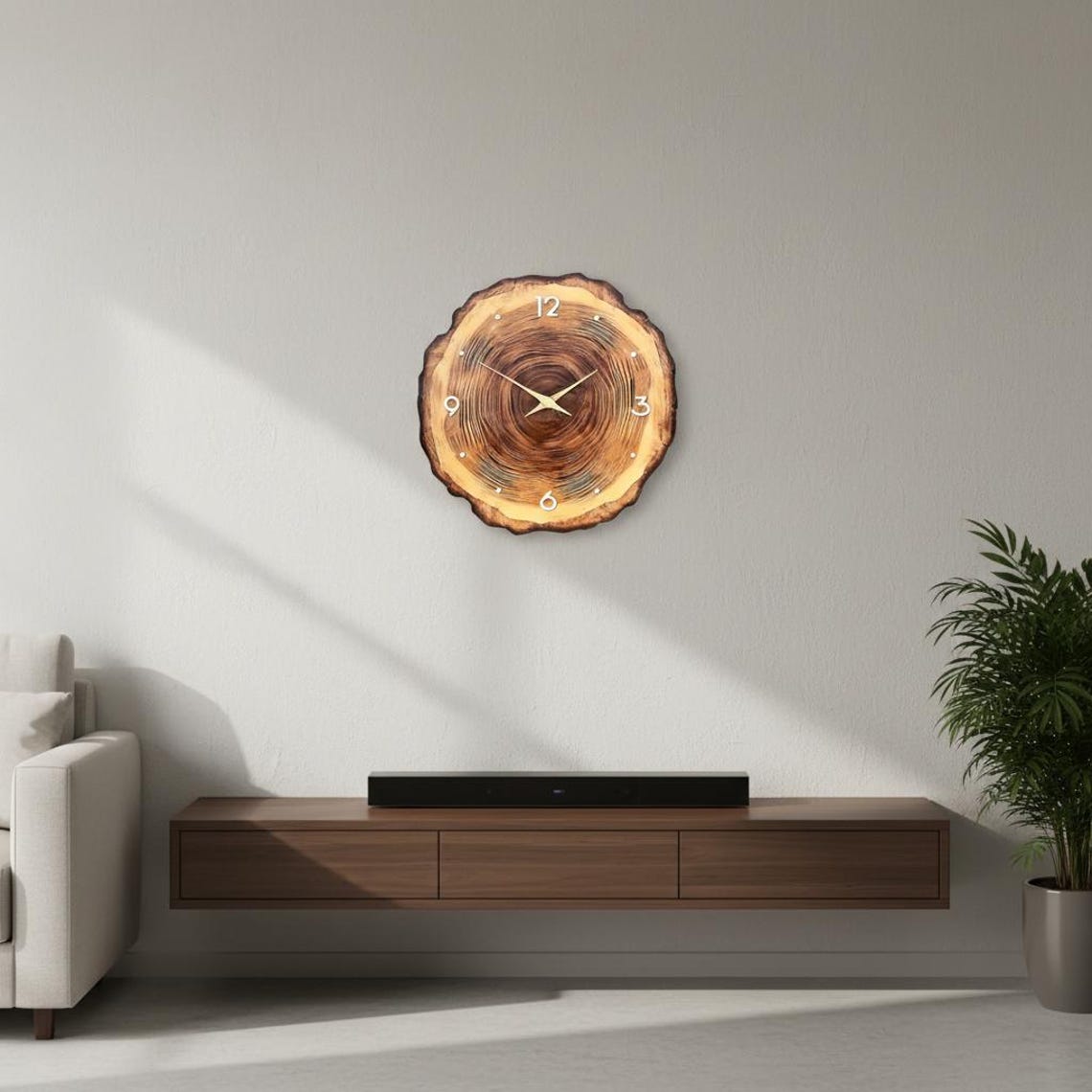 Wooden Ring Wall Clock – Rustic Tree Trunk Slice, Silent Non-ticking ...