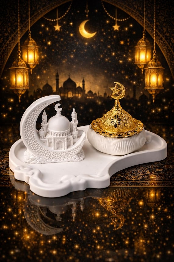 Handmade Stone Islamic Home Accents | Ramadan Eid Decor, Bukhoor Burner, Mosque Tray