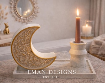 Juego de decoración de media luna con bandeja / Decoración moderna de hormigón dorado islámico para el hogar