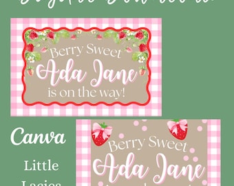 Berry Sweet Baby Banner Template Canva Editable | Strawberry Baby Shower Backdrop | Berry First Birthday Sign | Paint & Trace 36x60