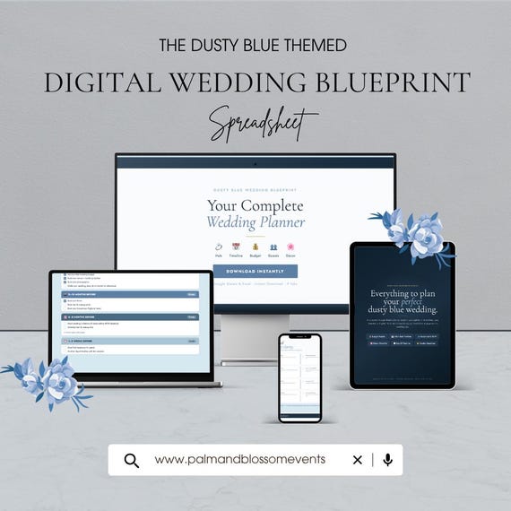 Dusty Blue Wedding Blueprint — Budget Tracker, Checklist | Dusty Blue Wedding Blueprint | Google Sheets & Excel | Engagement Gift