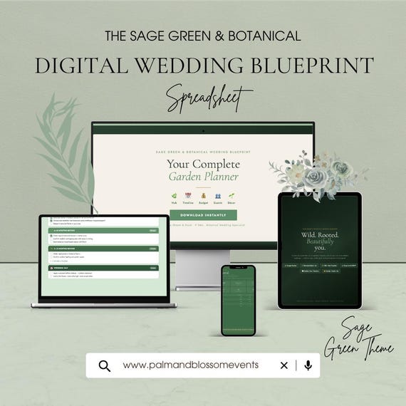 Sage Green Wedding Planner Spreadsheet — Budget Tracker, Checklist | Botanical Wedding Blueprint | Google Sheets | Garden Wedding Gift