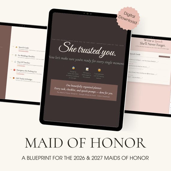 Maid of Honor Blueprint — Speech Guide and MOH Planner | Gift for Bride from Maid of Honor | Google Sheets & Excel | Digital Download