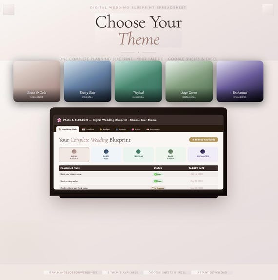 Choose Your Theme! Digital Wedding Checklist Theme in Dusty Blue, Sage Green Botanical Garden, Enchanted Magical Wedding Theme, Any Theme