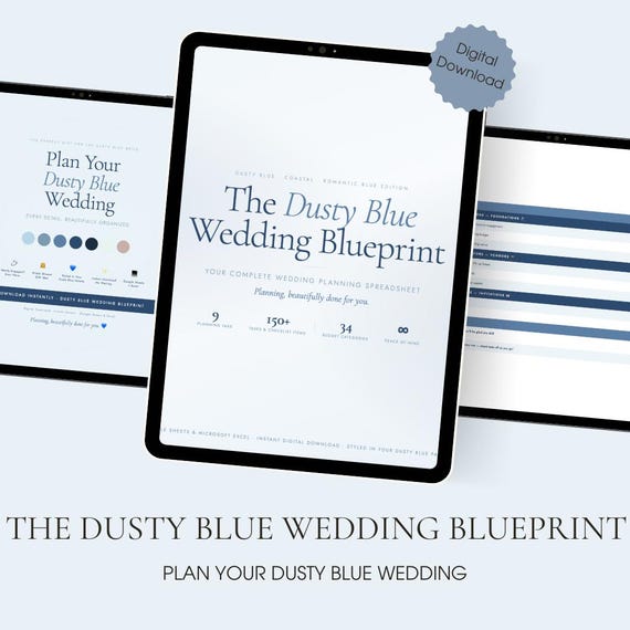 Wedding Planner Spreadsheet Dusty Blue | Budget Tracker, Guest List & Checklist | Google Sheets Excel | Digital Download