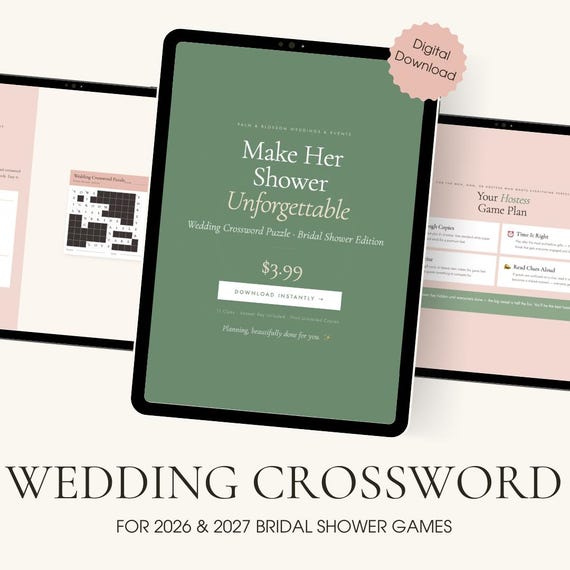 Wedding Crossword Puzzle Printable — Bridal Shower Game | How Well Do You Know | Bachelorette Party Game | Instant Download PDF