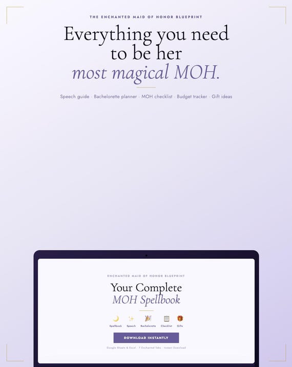 Enchanted Maid of Honor Blueprint — MOH Speech Guide, Bridesmaid Coordinator | Whimsical Fairytale Wedding | Digital Download | MOH Gift