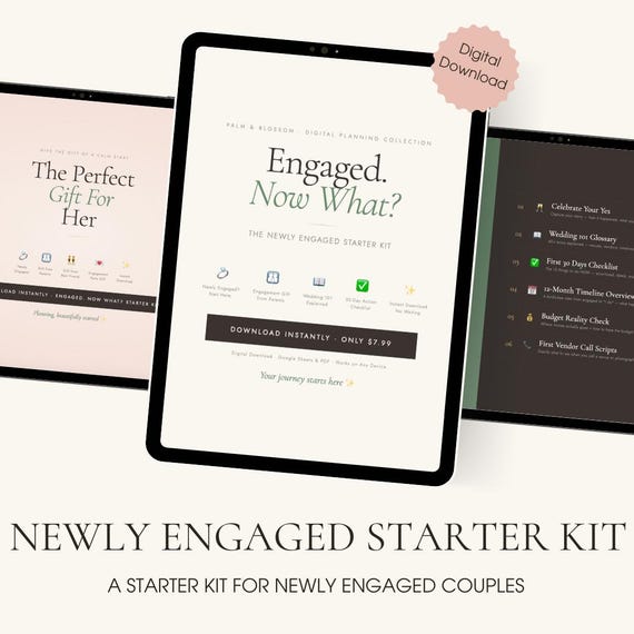 Engaged Now What — Newly Engaged Gift | Engagement Journal, Wedding Planner Starter Kit | Gift for Newly Engaged | Google Sheets Digital