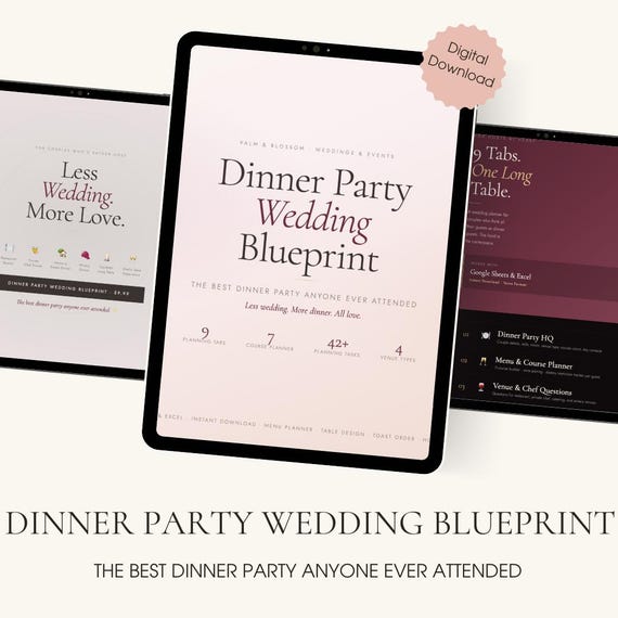 Dinner Party Wedding Planner | Small Intimate Wedding | Menu + Table Design + Toast Order + Checklist | Wedding Must Have | Digital Download