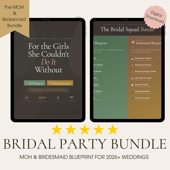 Bridal Squad Bundle — MOH Blueprint & Bridesmaid Blueprint | Google Sheets Excel | Maid of Honor Gift | Bridesmaid Gift | Digital Download
