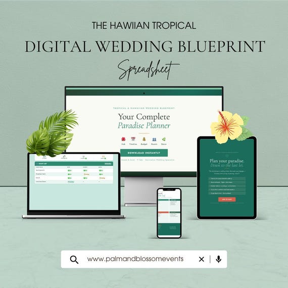 Tropical Hawaiian Wedding Planner — Budget Tracker | Tropical Wedding Blueprint | Google Sheets & Excel | Destination Wedding Gift