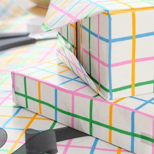 Colorful Plaid Gift Wrap, Whimsical Birthday Present, 90gsm Paper