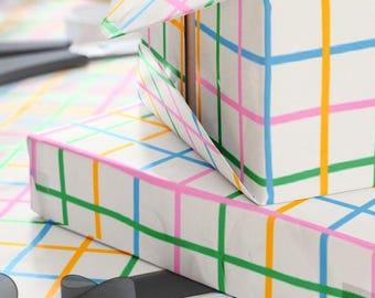 Colorful Plaid Gift Wrap, Whimsical Birthday Present, 90gsm Paper