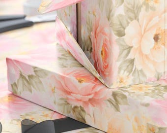 Watercolor Floral Wrapping Paper, Pastel Peonies, Botanical Gift Wrap