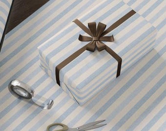Pale Blue Stripe Gift Wrap, Elegant 90gsm Wrapping Paper