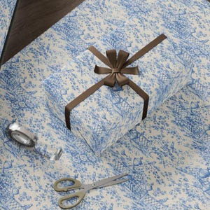 Blue Toile Wrapping Paper, Floral Bird Gift Wrap, Elegant Presents