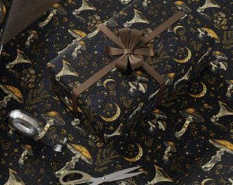 Magical Mushroom Wrapping Paper, Celestial Stars and Moon Gift Wrap