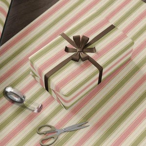 Pink and Green Striped Wrapping Paper, Elegant Gift Wrap