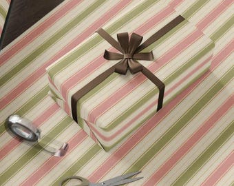 Pink and Green Striped Wrapping Paper, Elegant Gift Wrap