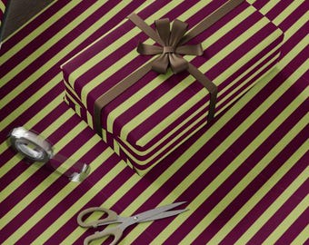 Burgundy and Green Striped Wrapping Paper, Elegant Gift Wrap