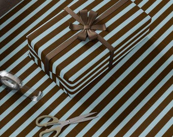 Brown and Blue Striped Wrapping Paper, Minimalist Gift Wrap
