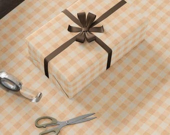 Peach Plaid Gift Wrap, Elegant Packaging, Birthday Party Supplies