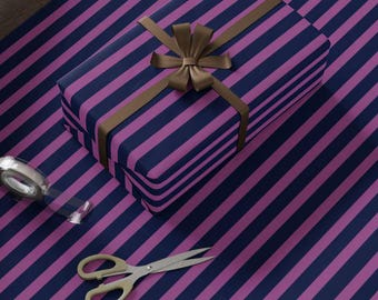 Navy and Lavender Striped Gift Wrap, Modern Celebration Paper