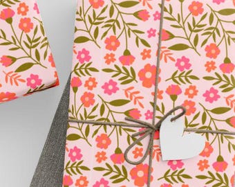 Pink Floral Wrapping Paper, Delicate Blossom Gift Wrap, Special Occasion Presents