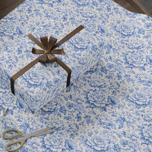 Blue Peony Wrapping Paper, Elegant Floral Gift Wrap