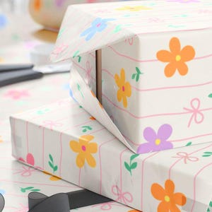 Floral Wrapping Paper, Pastel Flowers and Bows, Celebration Gift Wrap