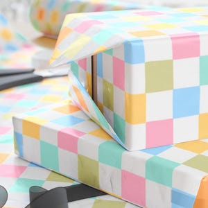 Colorful Gingham Checkered Wrapping Paper, Rainbow Gift Wrap, Festive Birthday Party, Holiday Present Wrap, Pastel Plaid Pattern