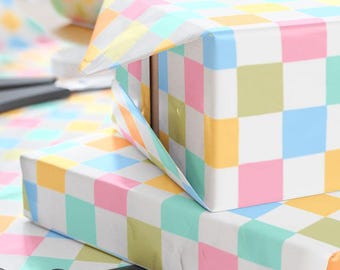 Pastel Checkered Gift Wrap, 90gsm Fine Art Paper, Baby Shower, Birthday