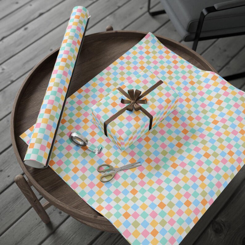 Colorful Checkered Wrapping Paper, Gift Wrap Roll, Birthday Party, Holiday Present, Decorative Packaging, Vibrant Squares Design