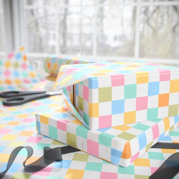 Pastel Checkered Gift Wrap, 90gsm Fine Art Paper, Baby Shower, Birthday