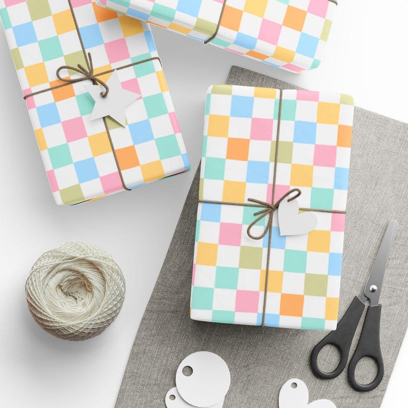 Colorful Checkered Gift Wrap, Multi-colored Square Pattern Wrapping Paper, Perfect for Birthdays, Holidays, Special Occasions