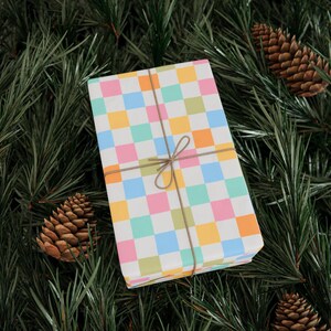 Colorful Checkered Gift Wrap, Pastel Plaid Wrapping Paper, Festive Holiday Gift Decor, Vibrant Present Wrapping Sheet, Christmas Gift Wrap