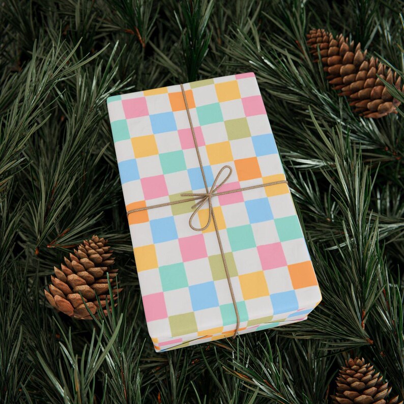 Colorful Checkered Gift Wrap, Pastel Plaid Wrapping Paper, Festive Holiday Gift Decor, Vibrant Present Wrapping Sheet, Christmas Gift Wrap