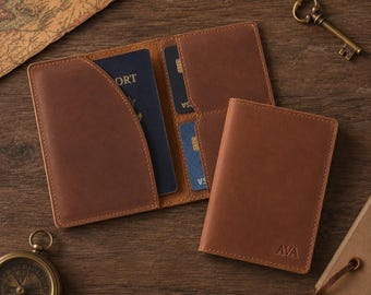 Porte-passeport en cuir personnalisé, Étui pour passeport avec initiales personnalisées, Portefeuille de voyage en cuir Crazy Horse, Cadeau d'entreprise, Cadeau pour lui ou pour elle