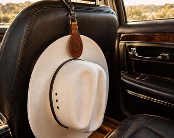 Handmade Leather Magnetic Hat Clip, Cowboy Hat Car Holder, Western Travel Hat Hanger Keychain, Backpack Luggage Hat Carrier Rodeo Gift