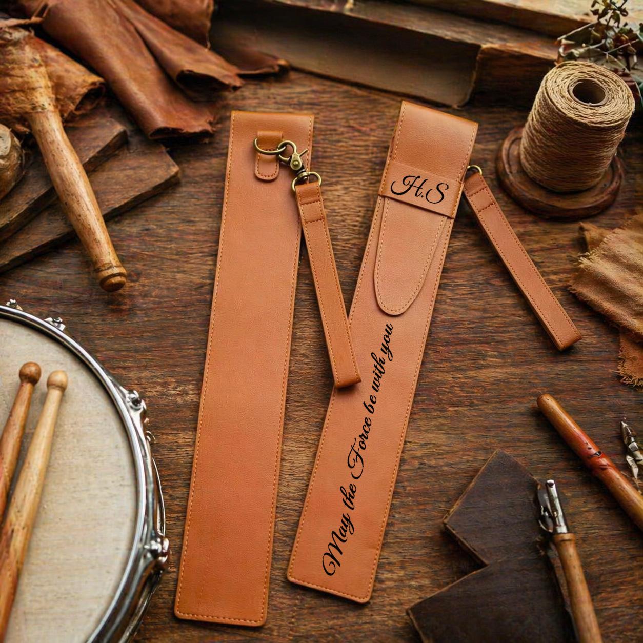 Custom Leather Drumstick Sleeve, Personalized Drum Stick Case With Wrist Strap, Engraved Drummer Gift, Handmade Music Accessory