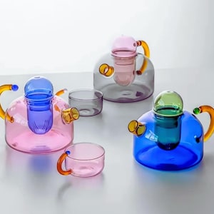 400ml Retro Heat Resistant Glass Colourful Teapot Set