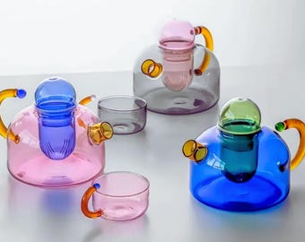 400ml Retro Heat Resistant Glass Colourful Teapot Set